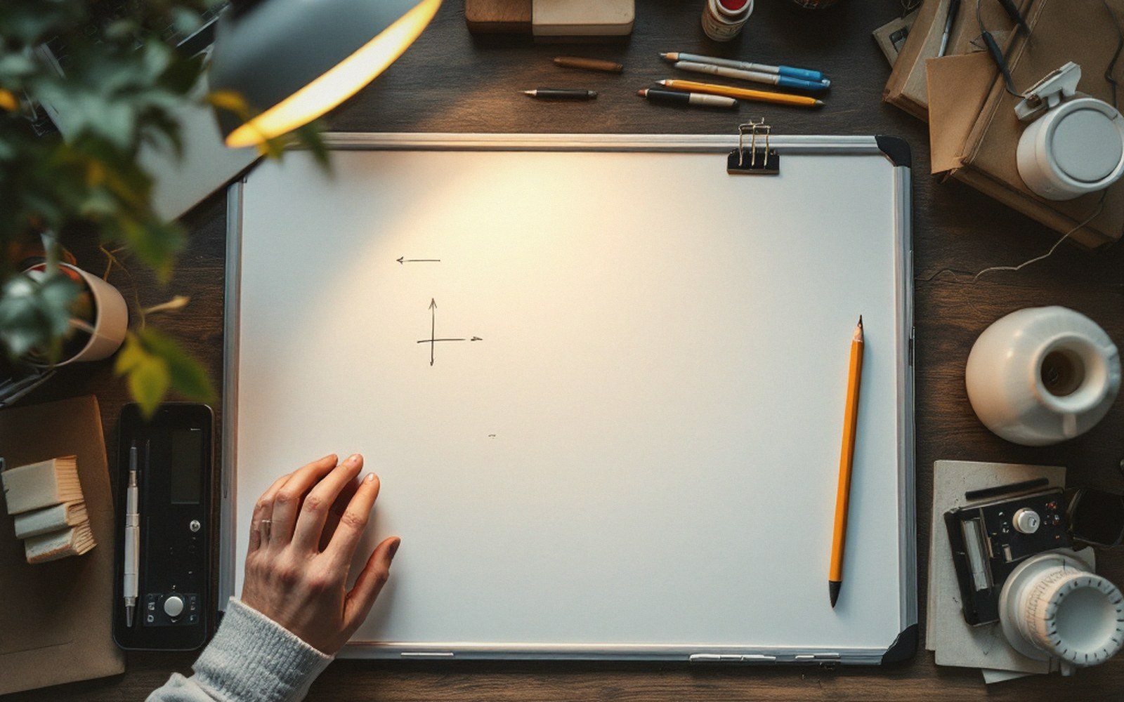A whiteboard part-erased with a diagram on it